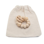 Ava & Bear Teether Toy and Dummy Clip Set featuring a handcrafted design with safe, BPA-free materials, showcasing a soothing silicone and wood texture perfect for easing teething discomfort, with a durable nylon cord for added resilience.