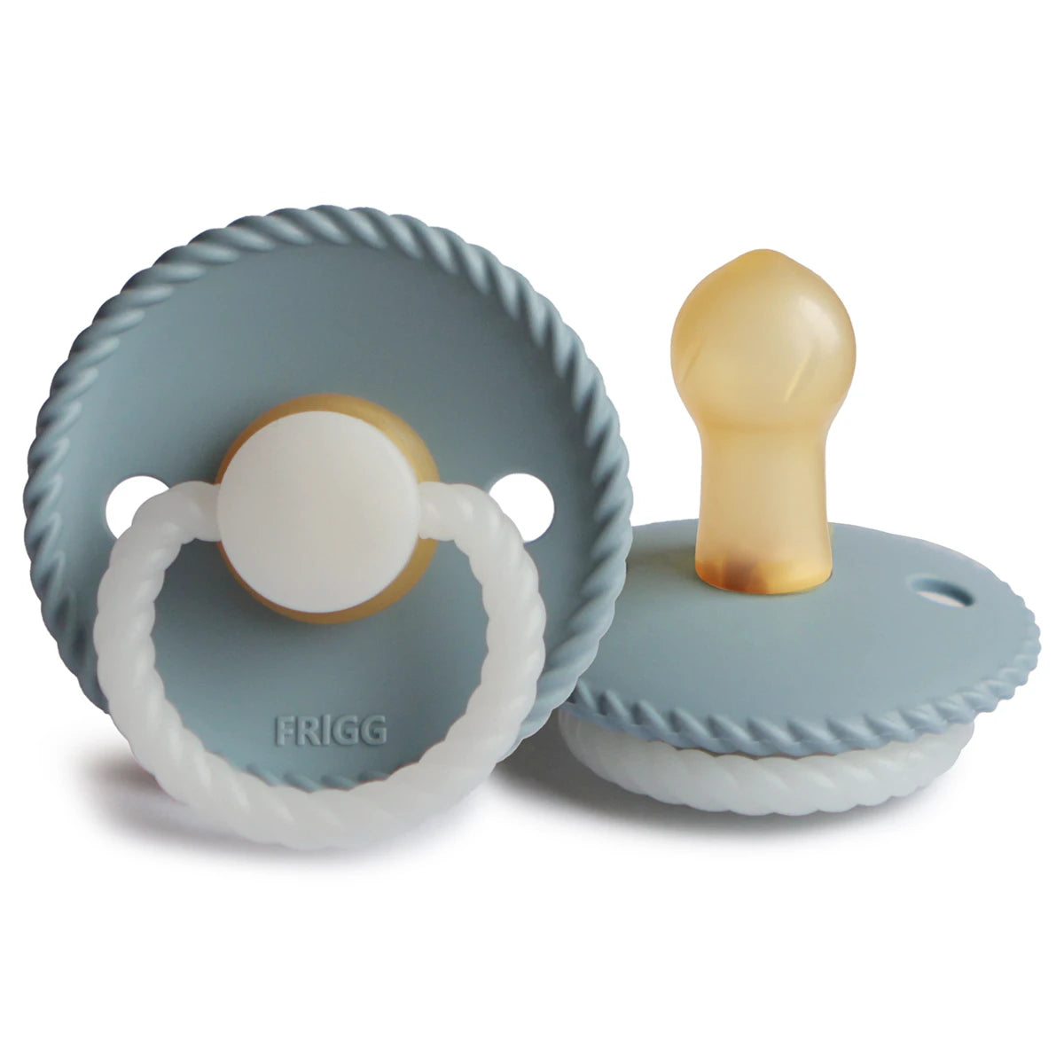 FRIGG Rope Night Pacifier by Ava & Bear glowing softly in the dark, symbolizing the comforting bond between parent and baby.