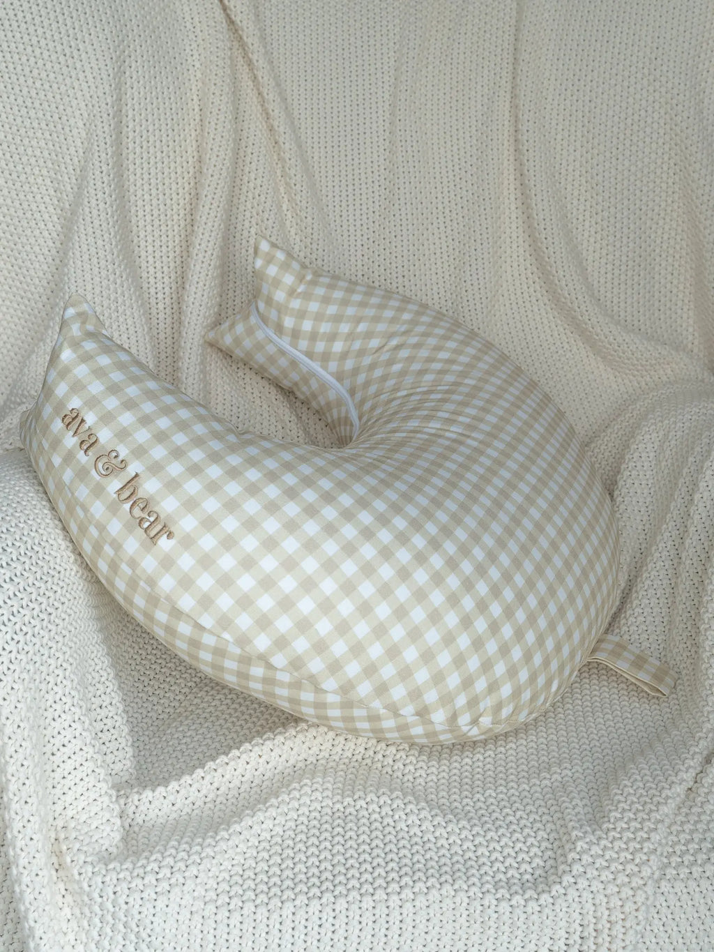 Butter Gingham Crescent Nursing Cushion Ava & Bear