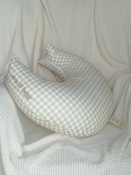 Butter Gingham Crescent Nursing Cushion Ava & Bear
